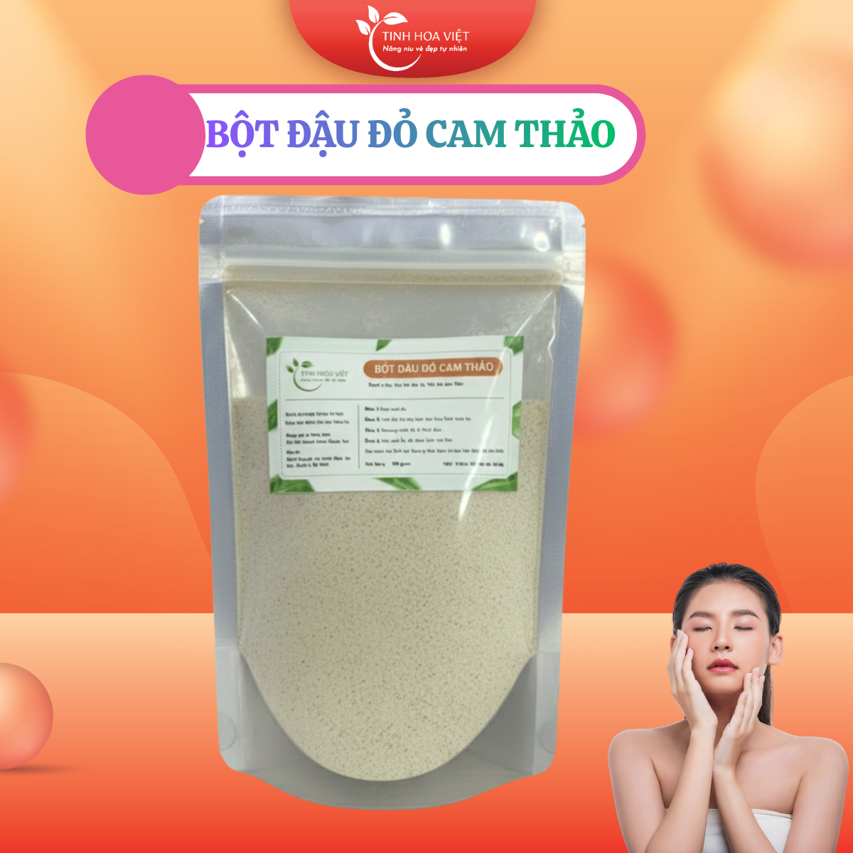 BỘT ĐẬU ĐỎ CAM THẢO - TẨY TBC, DƯỠNG SÁNG, MỜ THÂM